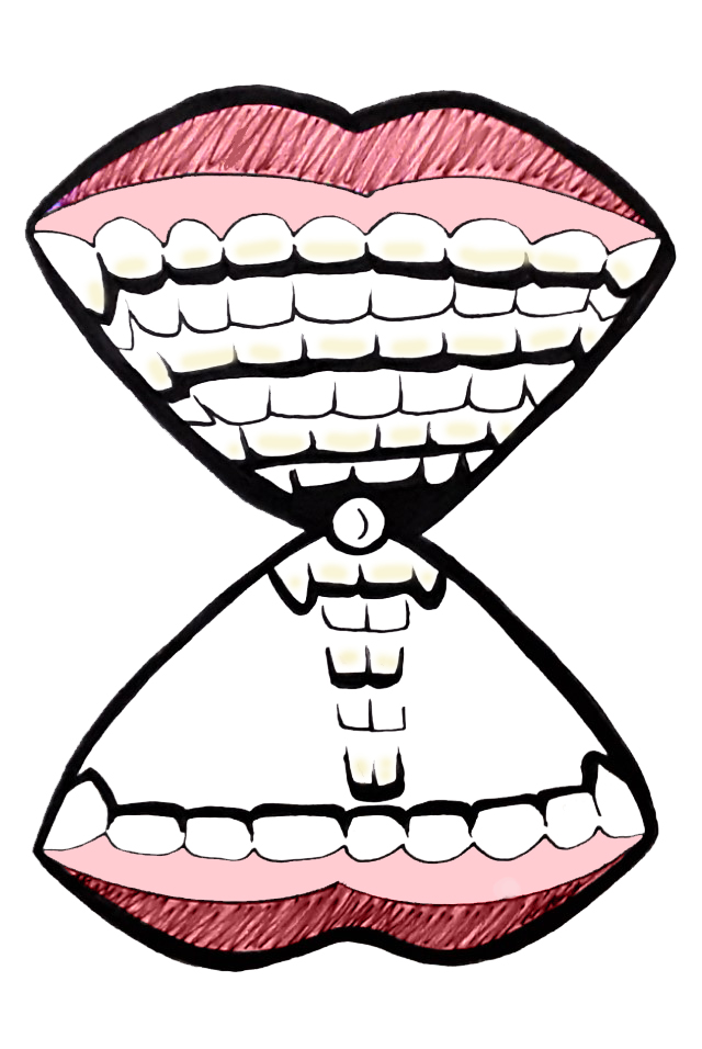 A timeglass made of teeth